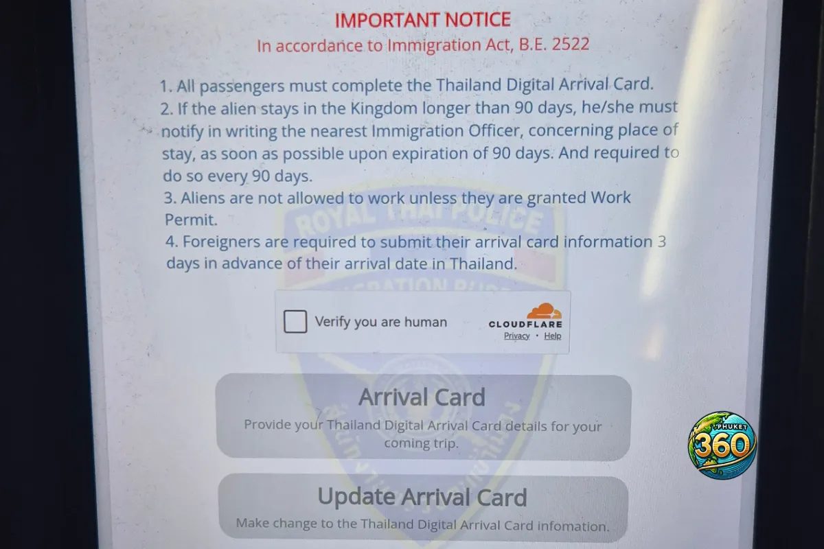 Écran du formulaire Thailand Digital Arrival Card avec les informations importantes pour les voyageurs