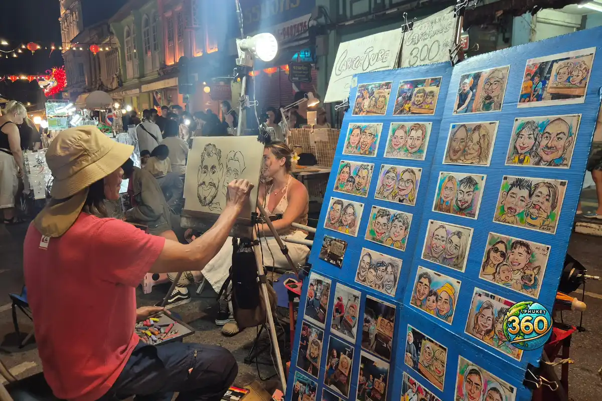 Artiste réalisant des caricatures au Lard Yai Night Market dans Phuket Old Town