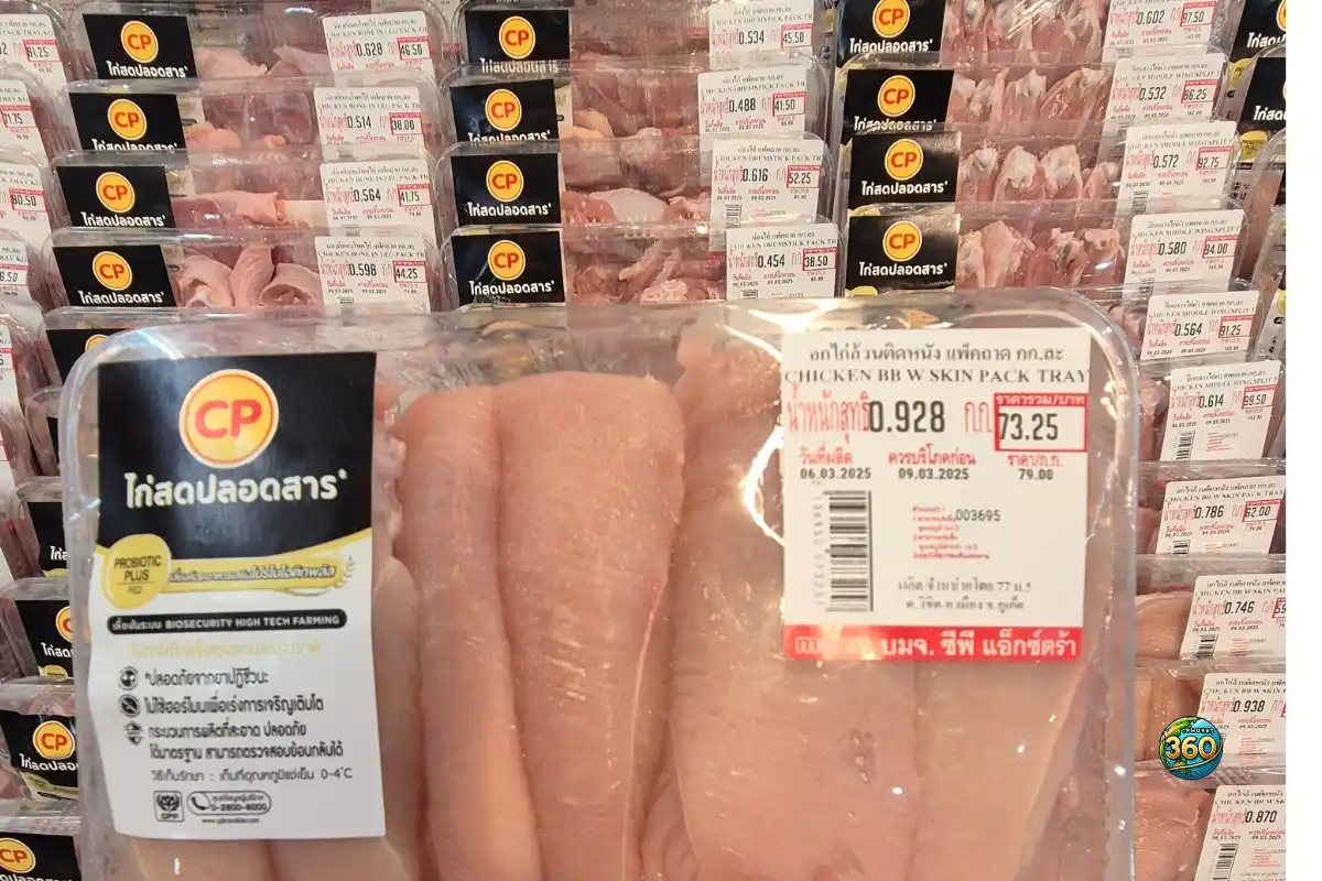 Blancs de poulet crus vendus en gros dans un rayon réfrigéré de Makro à Phuket