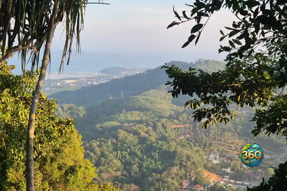 Vue panoramique sur la jungle et la mer depuis le site du Big Buddha de Phuket